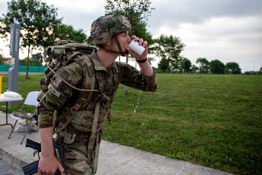 Soldier stops for water break