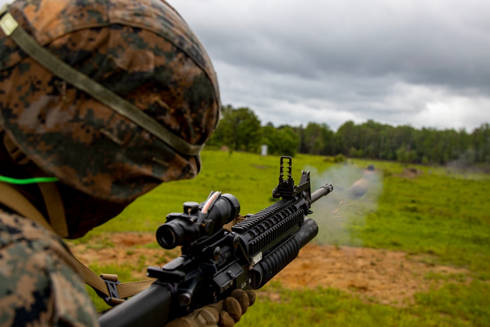 Marines with Bravo Company conducted an air insert  via MV-22 Ospreys and honed weapons-handling skills during battle drills.