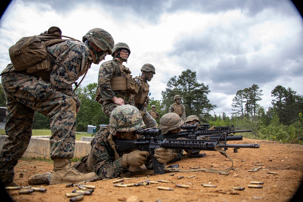 Marines with Bravo Company conducted an air insert  via MV-22 Ospreys and honed weapons-handling skills during battle drills.