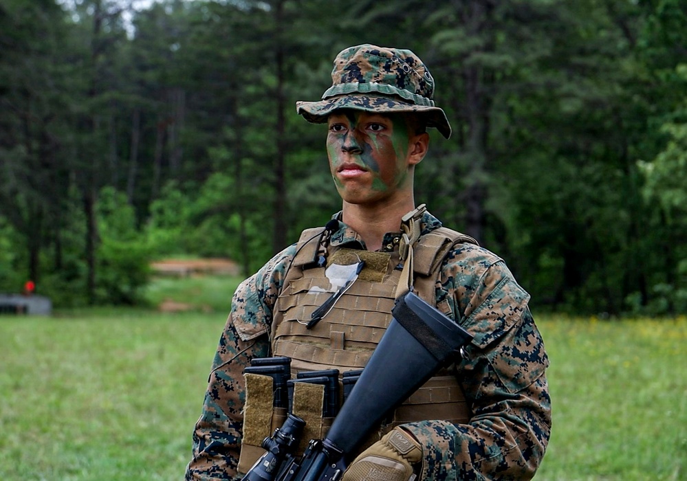 Marines with Bravo Company conducted an air insert  via MV-22 Ospreys and honed weapons-handling skills during battle drills.