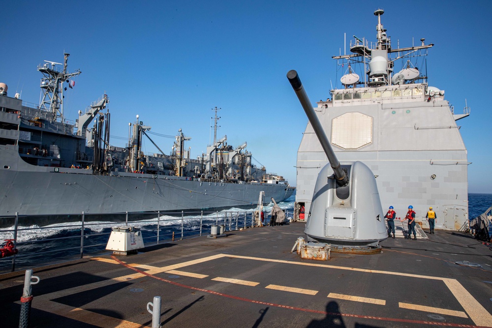 USS San Jacinto conducts replenishment at sea