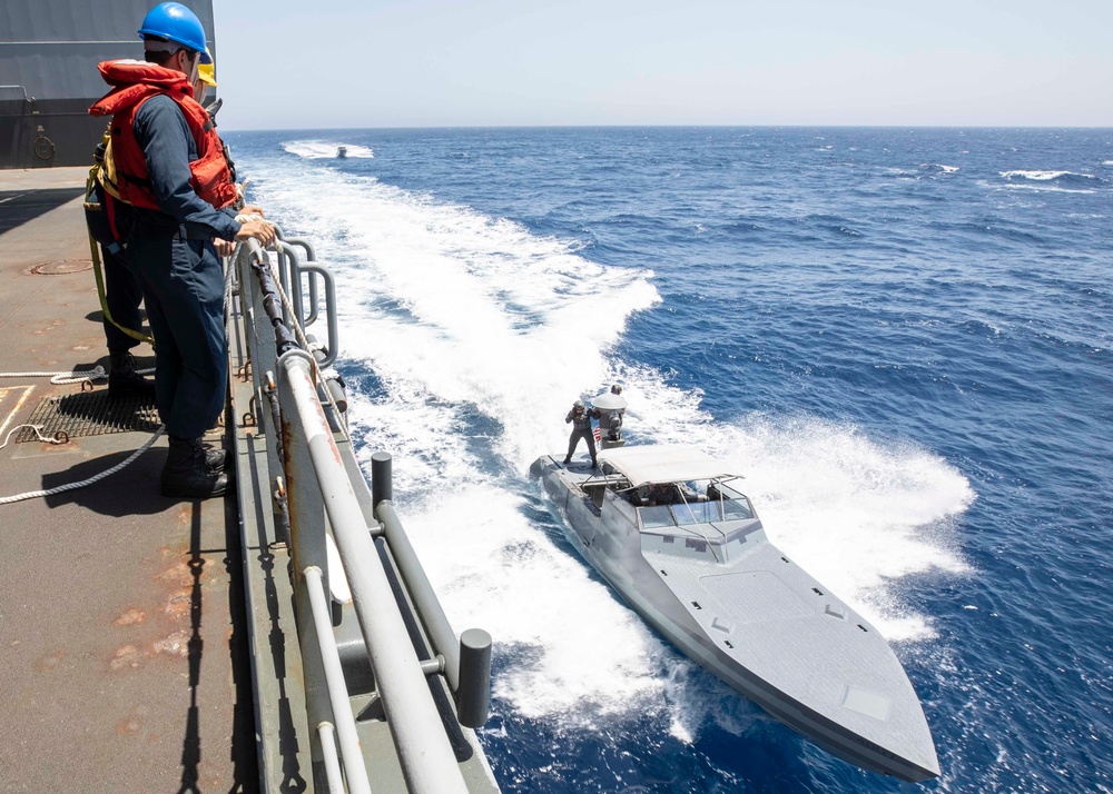 USS Hershel "Woody" Williams (ESB 4) Conducts Mission Deck Operations.