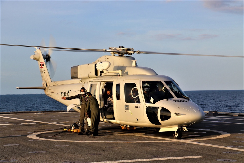 USS Jackson and RTN Sikorsky S-76B deck landing qualifications