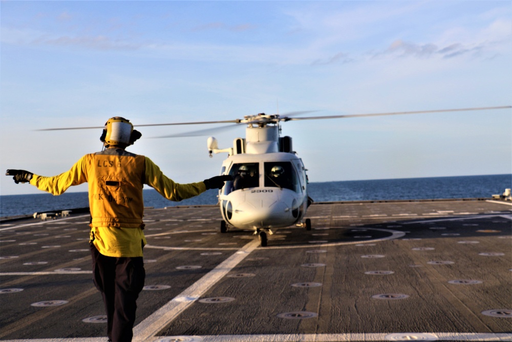 USS Jackson and RTN Sikorsky S-76B deck landing qualifications