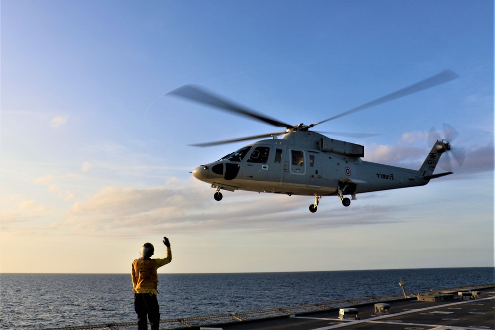 USS Jackson and RTN Sikorsky S-76B deck landing qualifications