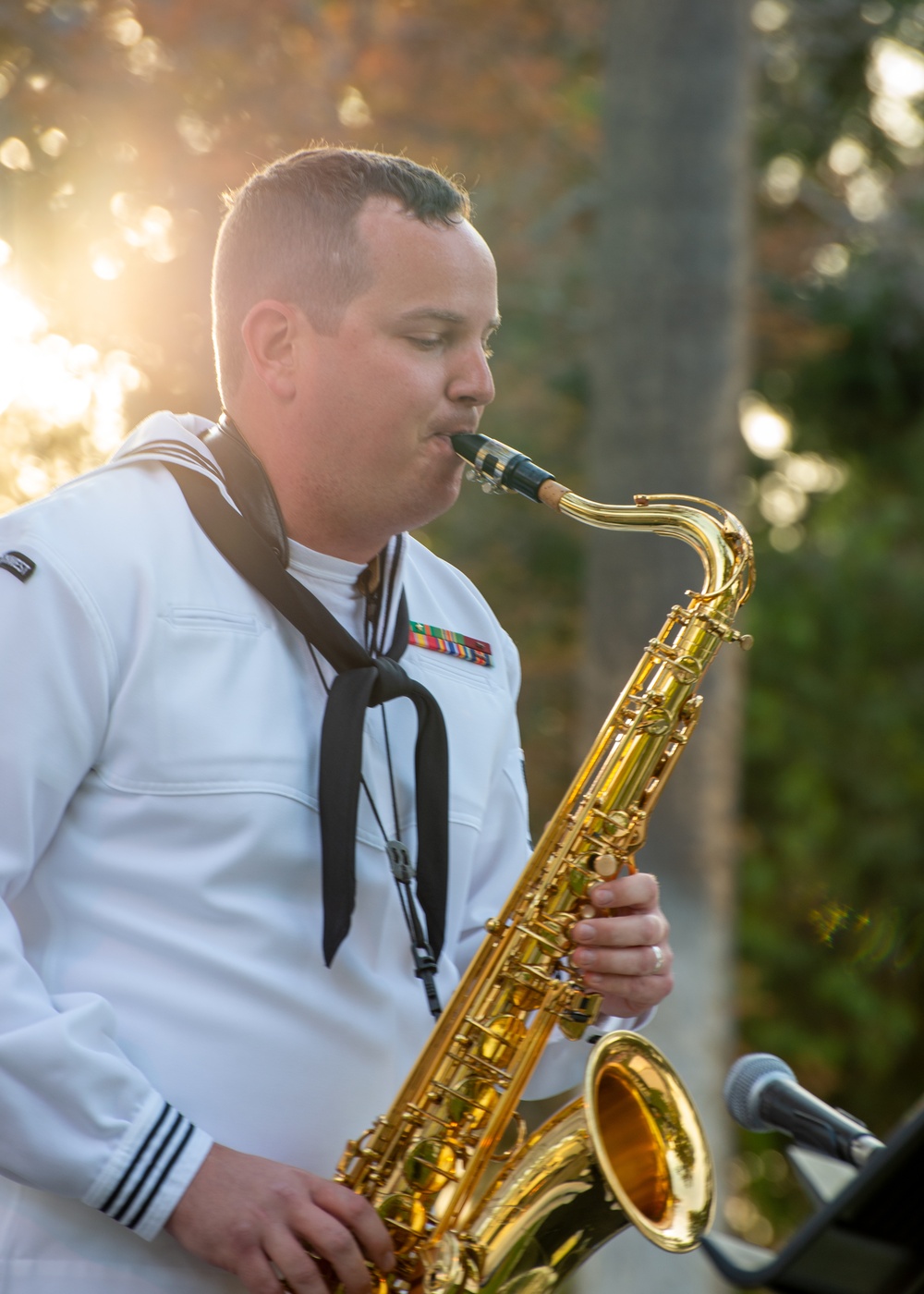 The Navy Band Southwest preforms outside of the Banning Museum
