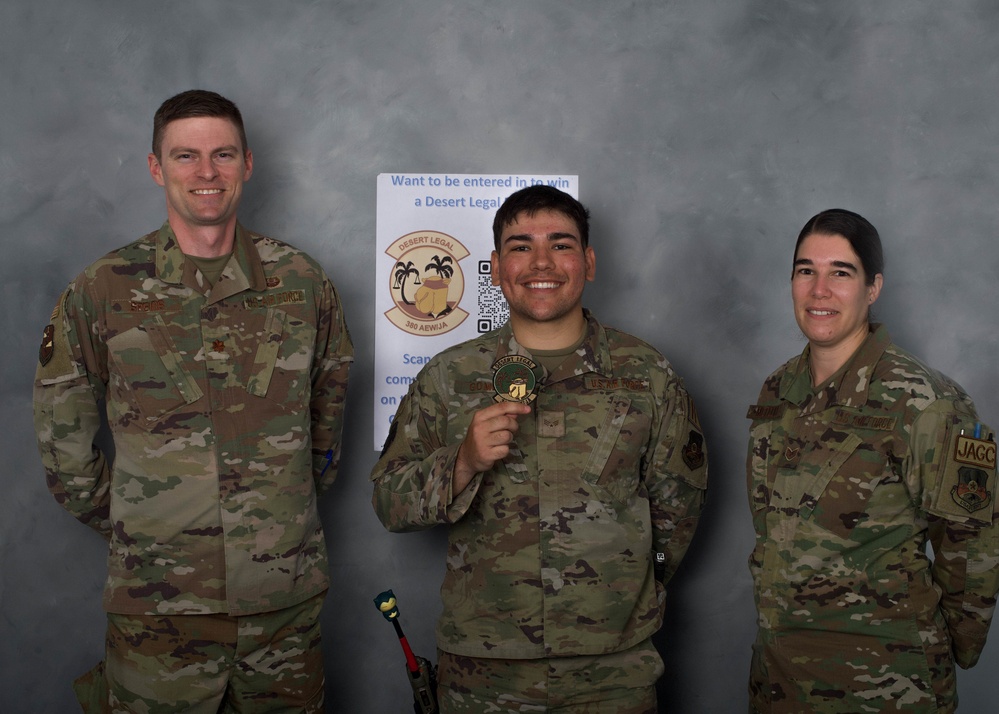 380th Judge Advocate awards Airman with Morale Patch