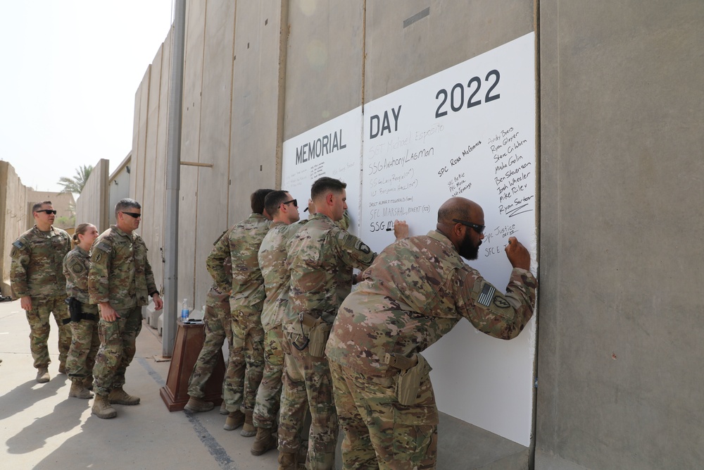 CJTF-OIR personnel conduct a Memorial Day observance at Union III Forward Operating Base, Iraq