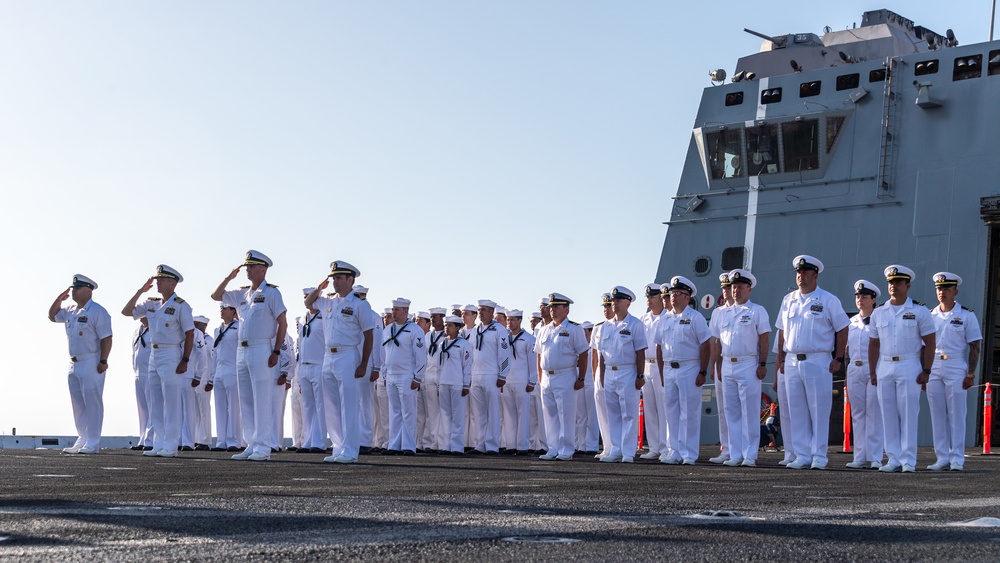 USS Portland (LPD 27) observes Memorial Day Colors at LA Fleet Week