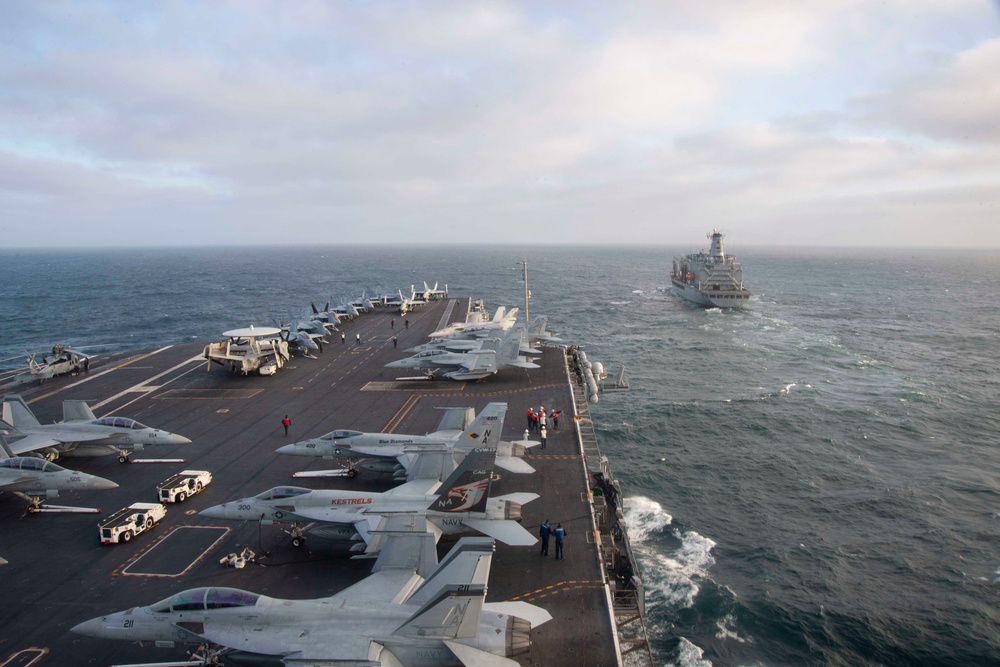 USS Nimitz Replinishes At Sea