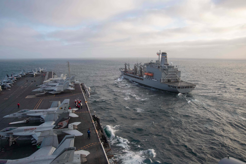 USS Nimitz Replinishes At Sea