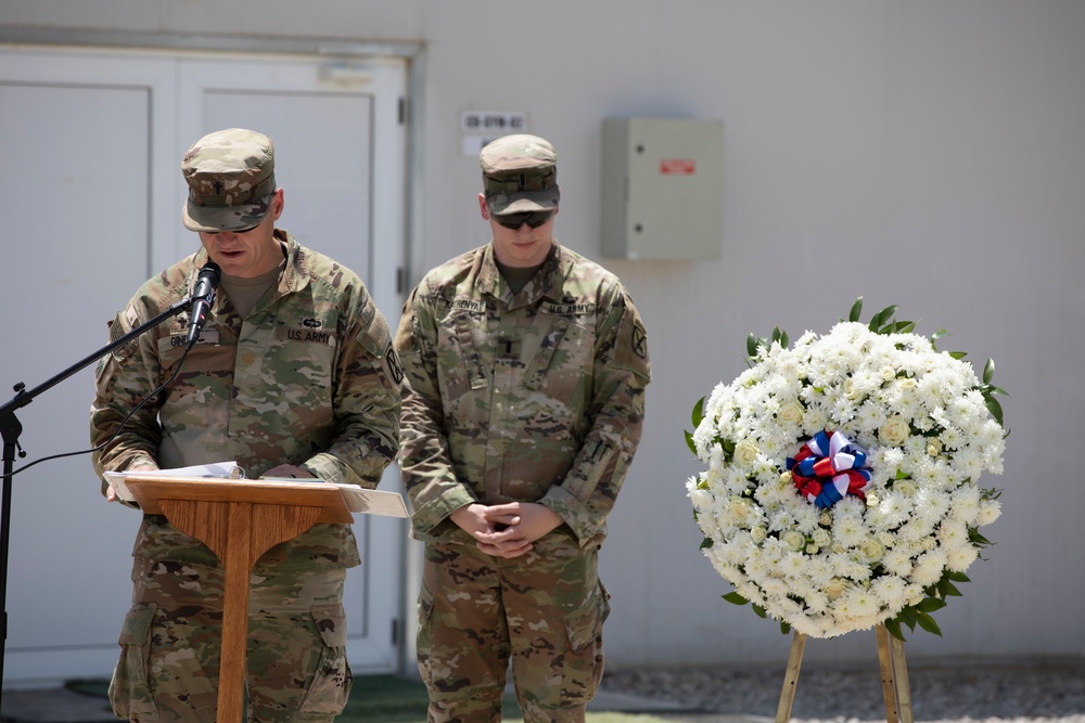 Task Force Warrior personnel conduct a Memorial Day observance at Erbil Air Base, Iraq.