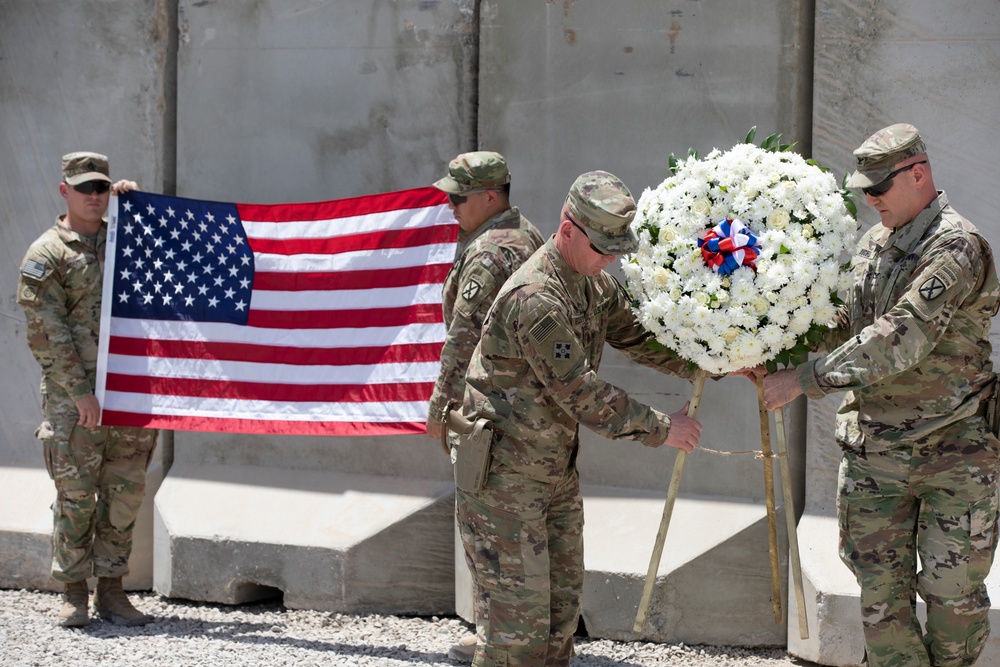 Task Force Warrior personnel conduct a Memorial Day observance at Erbil Air Base, Iraq.