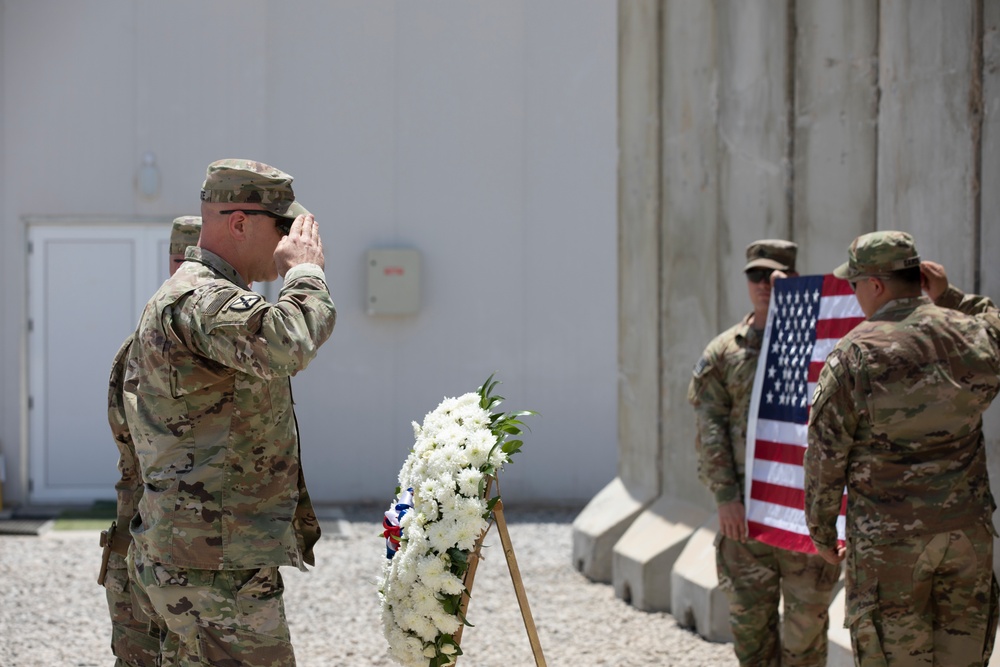 Task Force Warrior personnel conduct a Memorial Day observance at Erbil Air Base, Iraq.