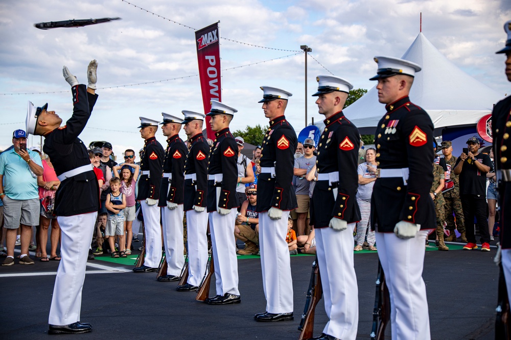 Marines with the Silent Drill Platoon participated in the pre-race ceremony before the Coca-Cola 600 at Charlotte Motor Speedway this weekend.