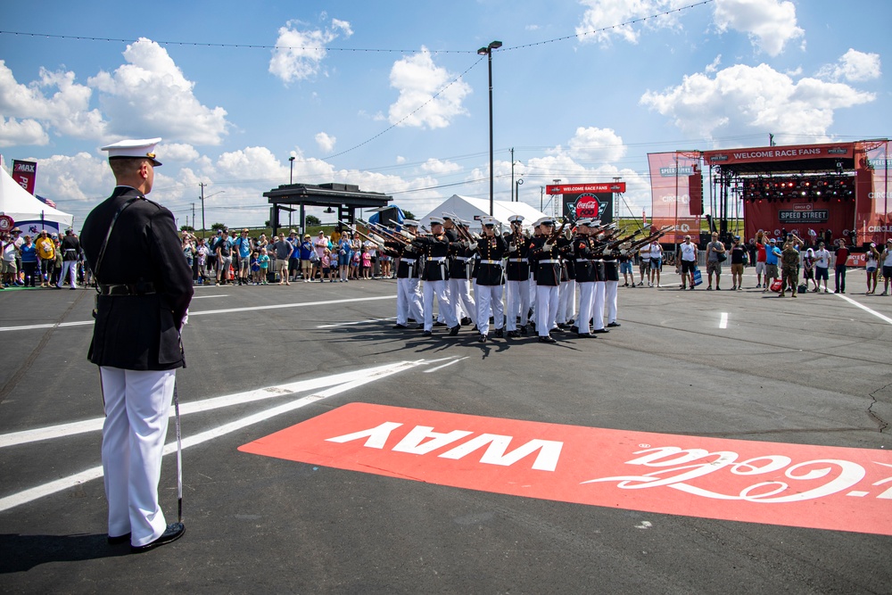 Marines with the Silent Drill Platoon participated in the pre-race ceremony before the Coca-Cola 600 at Charlotte Motor Speedway this weekend.