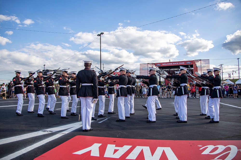 Marines with the Silent Drill Platoon participated in the pre-race ceremony before the Coca-Cola 600 at Charlotte Motor Speedway this weekend.