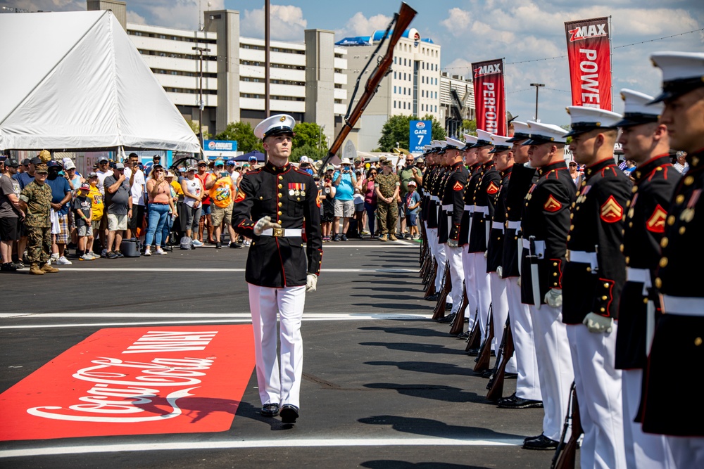 Marines with the Silent Drill Platoon participated in the pre-race ceremony before the Coca-Cola 600 at Charlotte Motor Speedway this weekend.