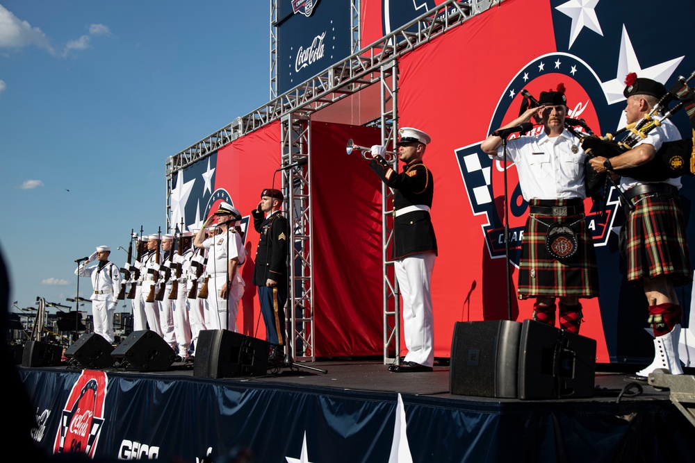 Marines with the Silent Drill Platoon participated in the pre-race ceremony before the Coca-Cola 600 at Charlotte Motor Speedway this weekend.