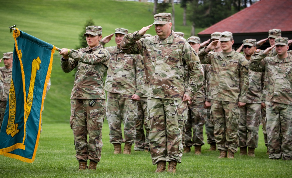 Iowa Soldiers salute during annual command retreat