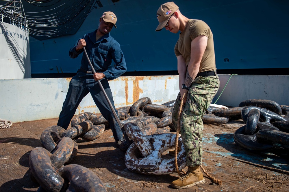 USS Carl Vinson (CVN 70) Sailors Move Anchor Chain