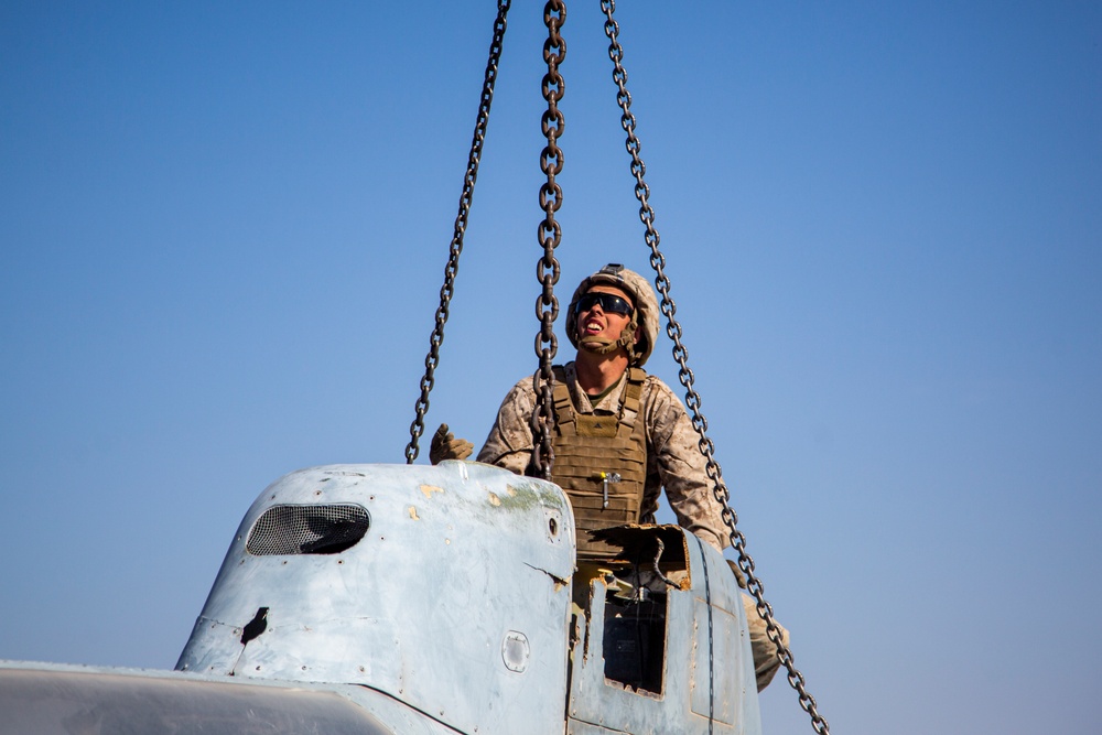 U.S. Marines conduct a simulated aircraft recovery during Service Level Training Exercise 3-22
