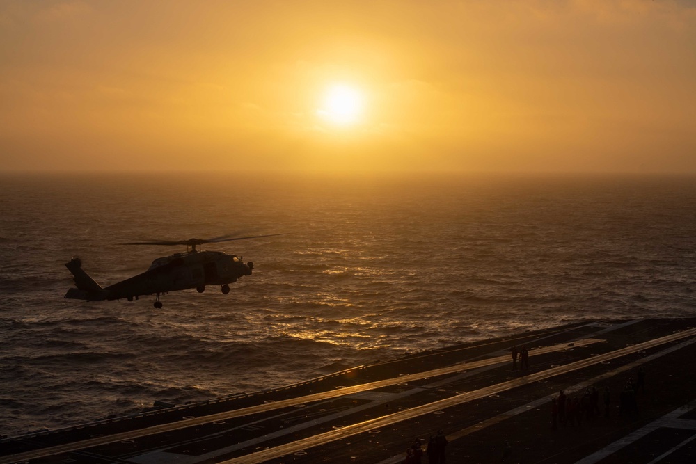 An MH-60R Sea Hawk Lifts Off Of The Flight Deck