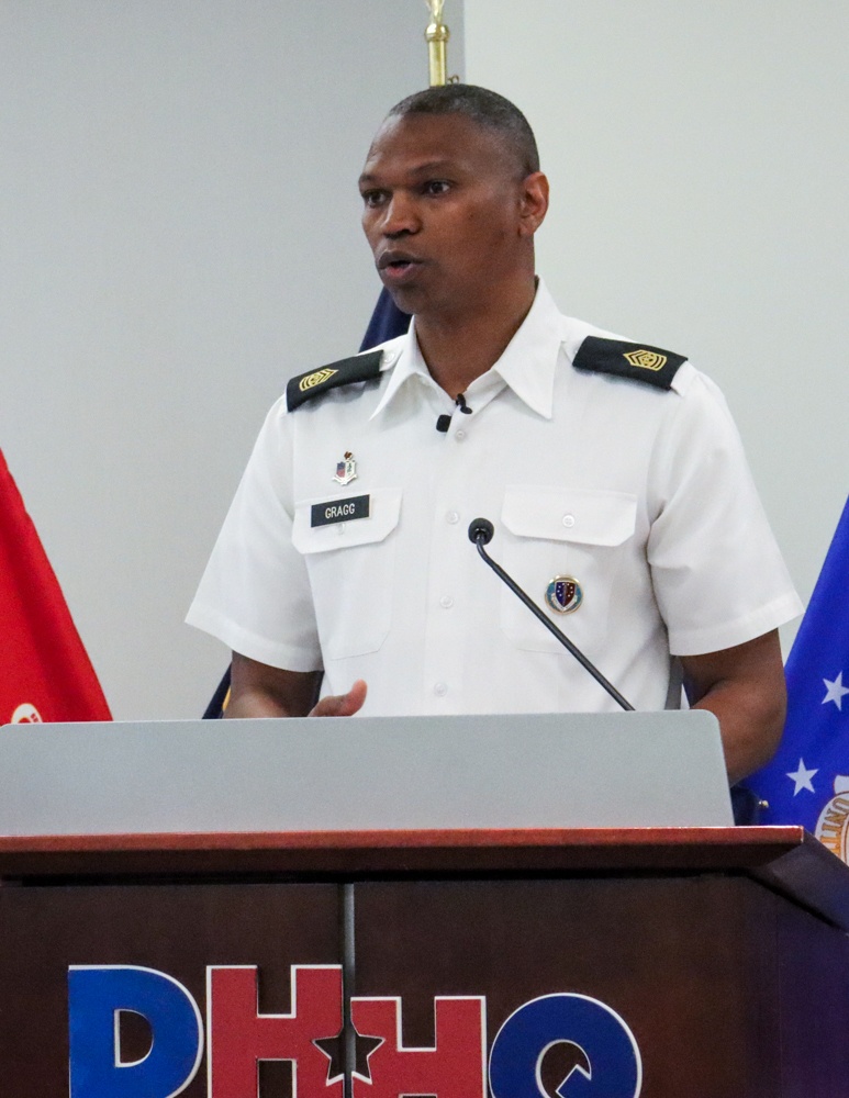 Command Sgt. Maj. Michael L. Gragg the Senior Enlisted Leader for DHA as the host of the DHA Recognition Ceremony 2022