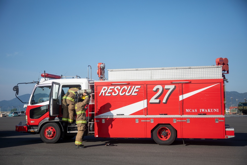 U.S. Marines conduct firefighting training at MCAS Iwakuni