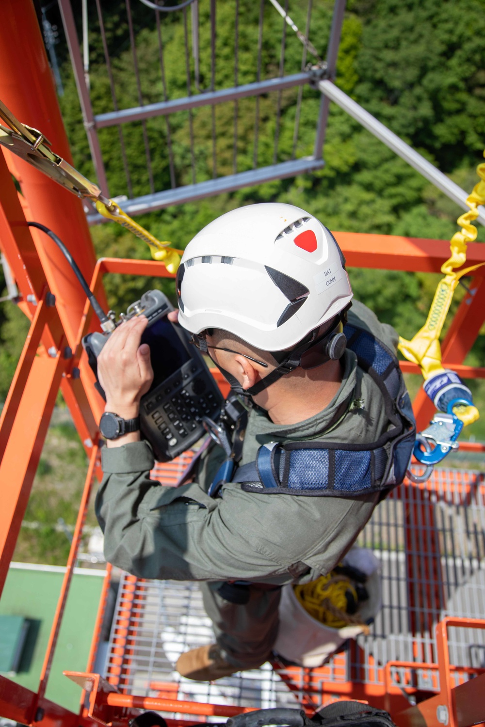 Don't Look Down: Air Traffic Control communication technician Marines maintain radio tower