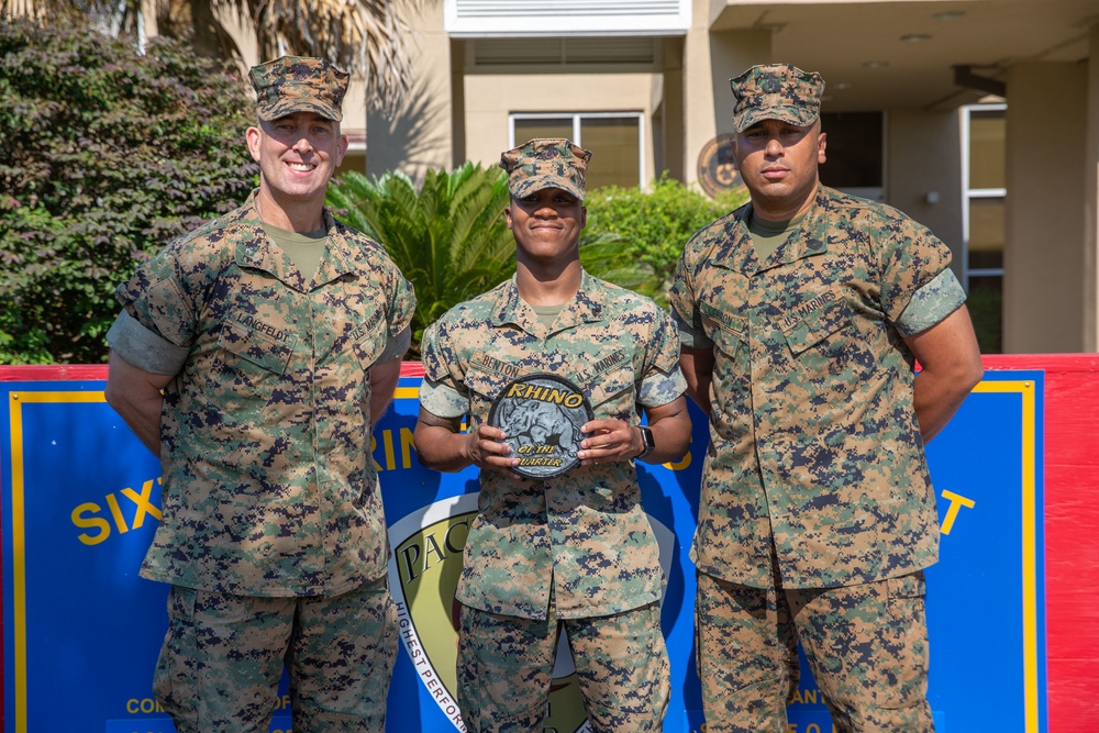 First Marine awarded the Prior Service Recruiting 6 Rhino of the Quarter Award