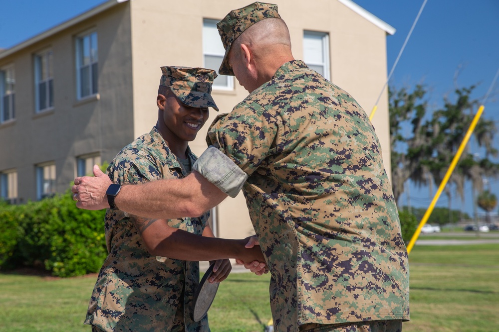 First Marine awarded the Prior Service Recruiting 6 Rhino of the Quarter Award