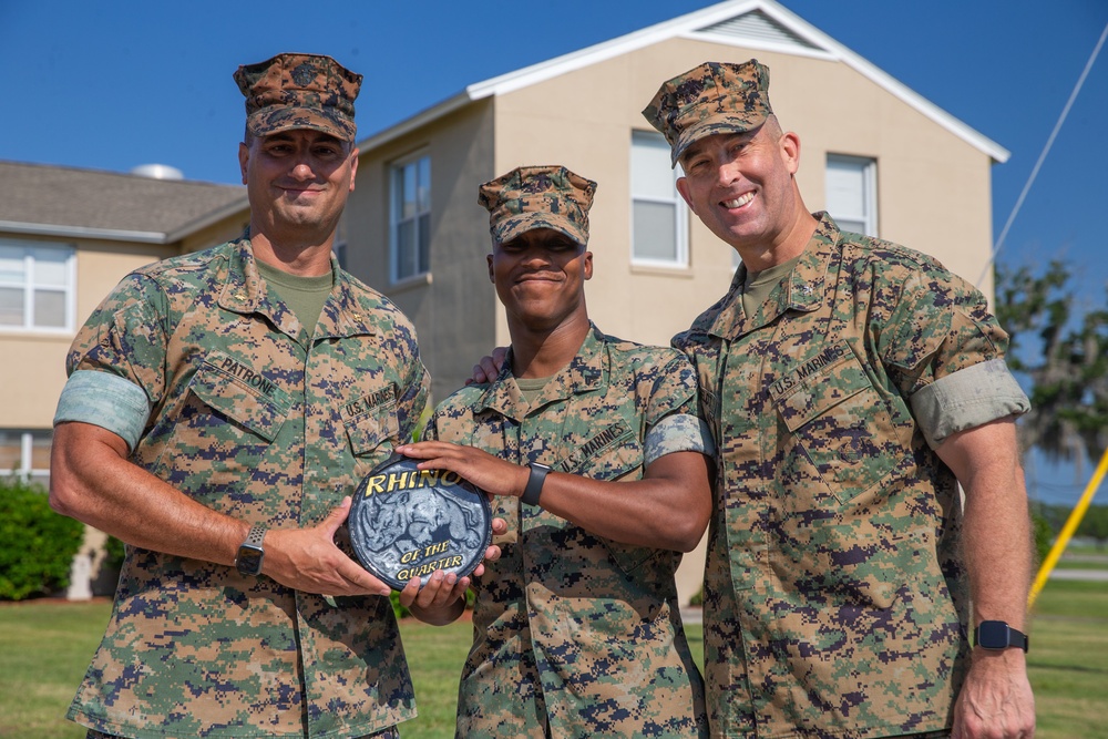 First Marine awarded the Prior Service Recruiting 6 Rhino of the Quarter Award