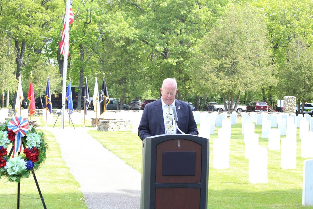 Joe Cunningham narrates at Memorial Day ceremony at Fort Devens post cemetery