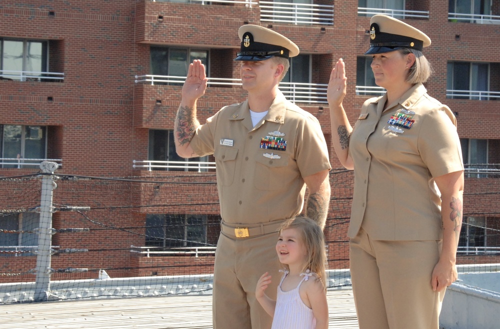 Husband and Wife re-enlist aboard the Battleship Wisconsin