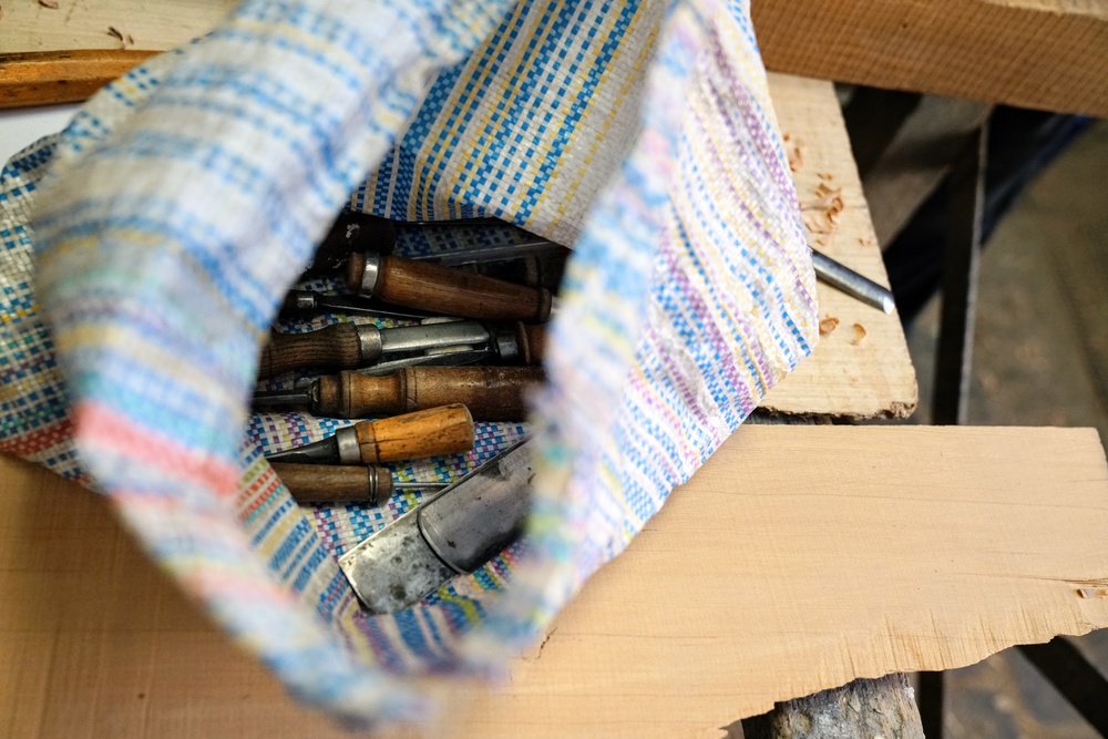 Wood carving tools of a woodworking cooperative in Marrakech, Morocco