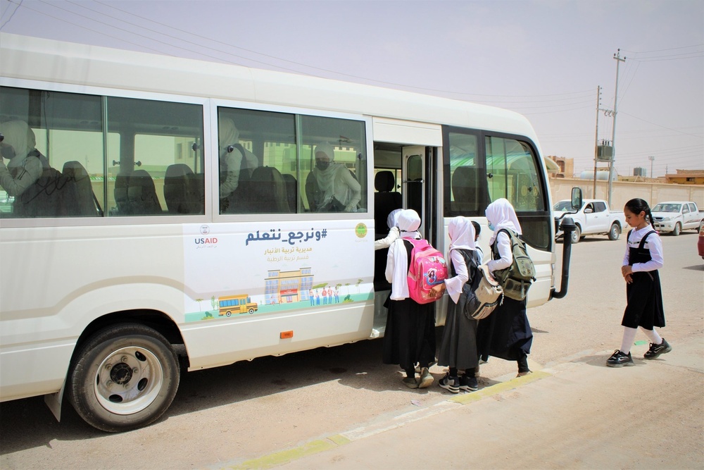 USAID provided the Al-Rutba Education Department with two buses to transport students