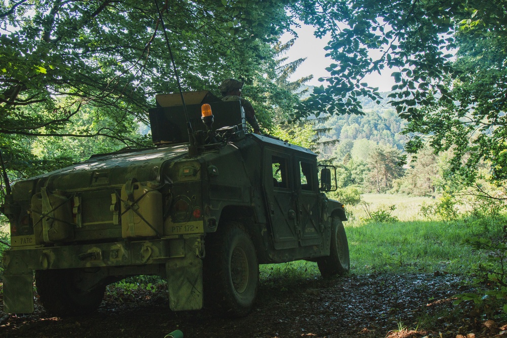 U.S. Soldiers assigned to 1ABCT, 3ID, HHC conduct security during Combined Resolve 17 in Hohenfels, Germany