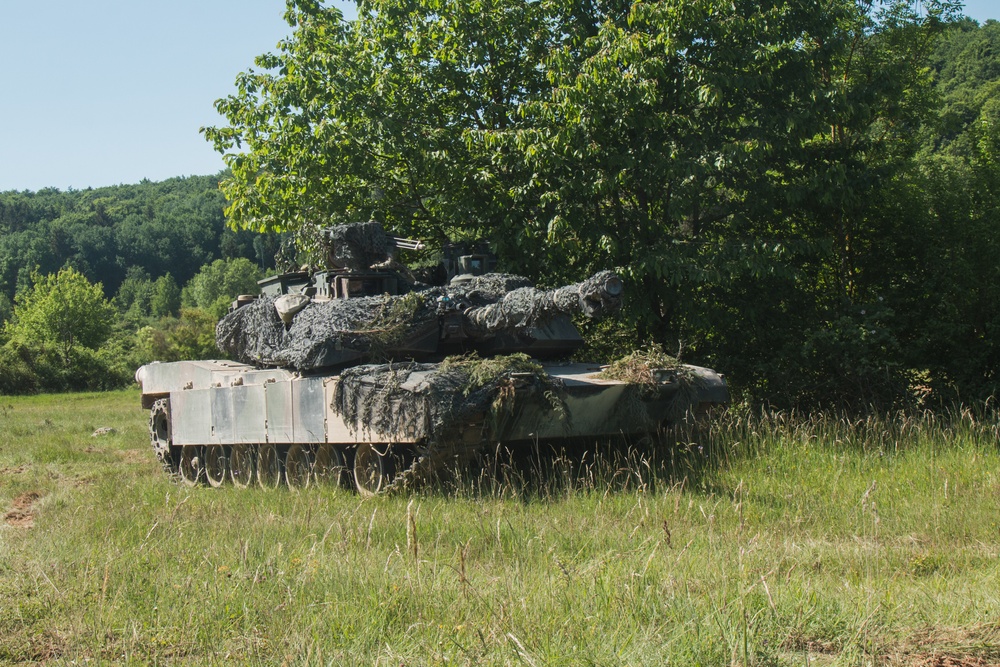 U.S. M1 Abrams tanks assigned to 3-69 AR, 1ABCT, 3ID conduct vehicle movements in Hohenfels, Germany during CbR 17