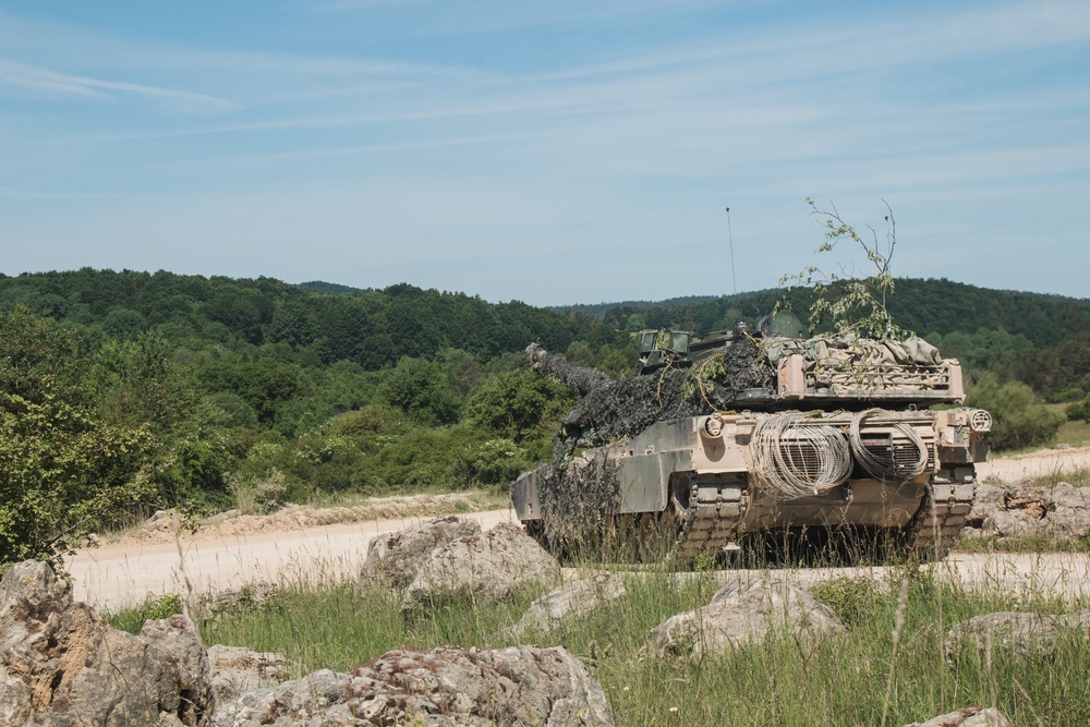 U.S. M1 Abrams tanks assigned to 3-69 AR, 1ABCT, 3ID conduct vehicle movements in Hohenfels, Germany during CbR 17