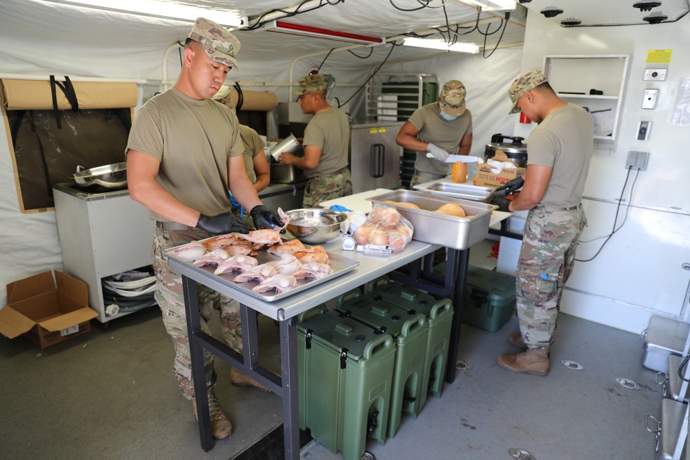 Soldiers preparing food