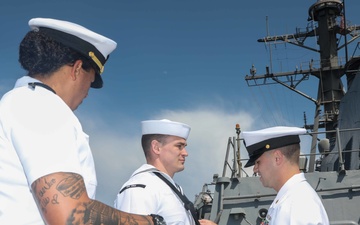 USS Cole conducts a Dress White Inspection.
