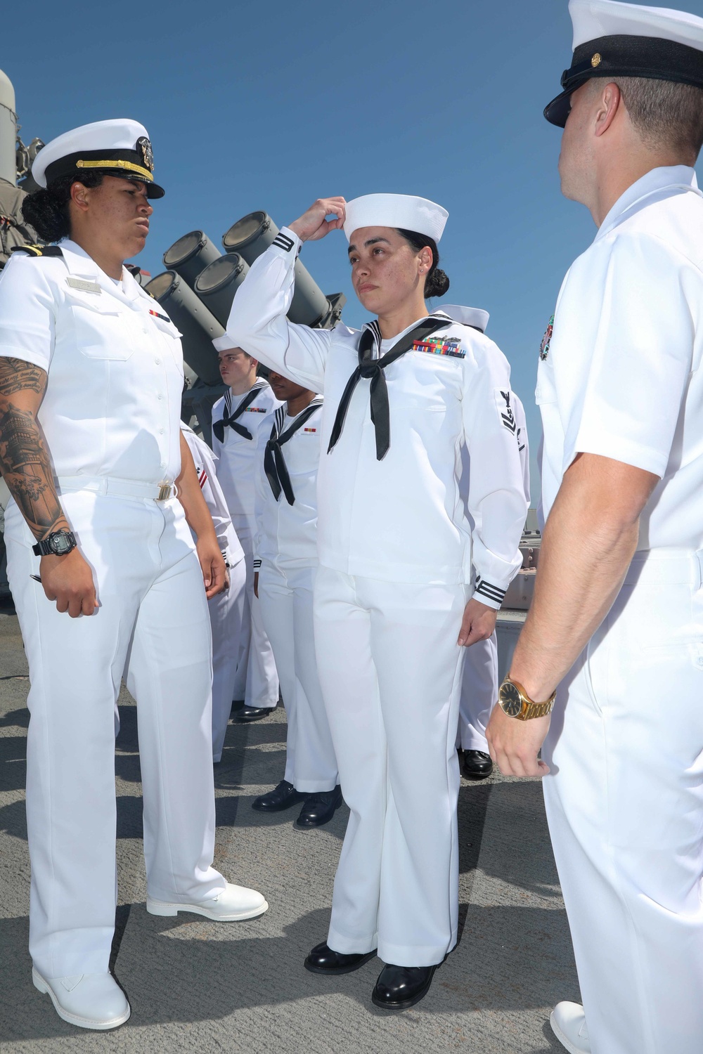 USS Cole conducts a Dress White Inspection.