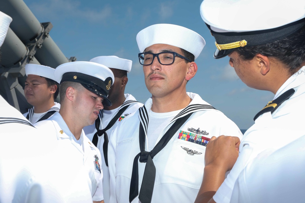 USS Cole conducts a Dress White Inspection.