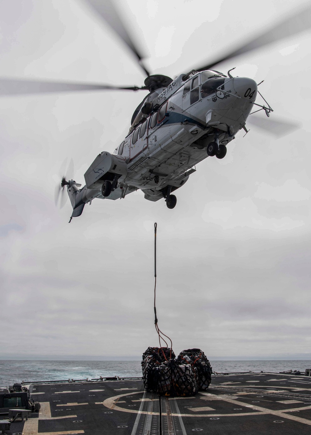 Gridley conducts a vertical replenishment-at-sea with the Military Sealift Command fleet replenishment oiler USNS Richard E. Byrd (T-AKE 4)