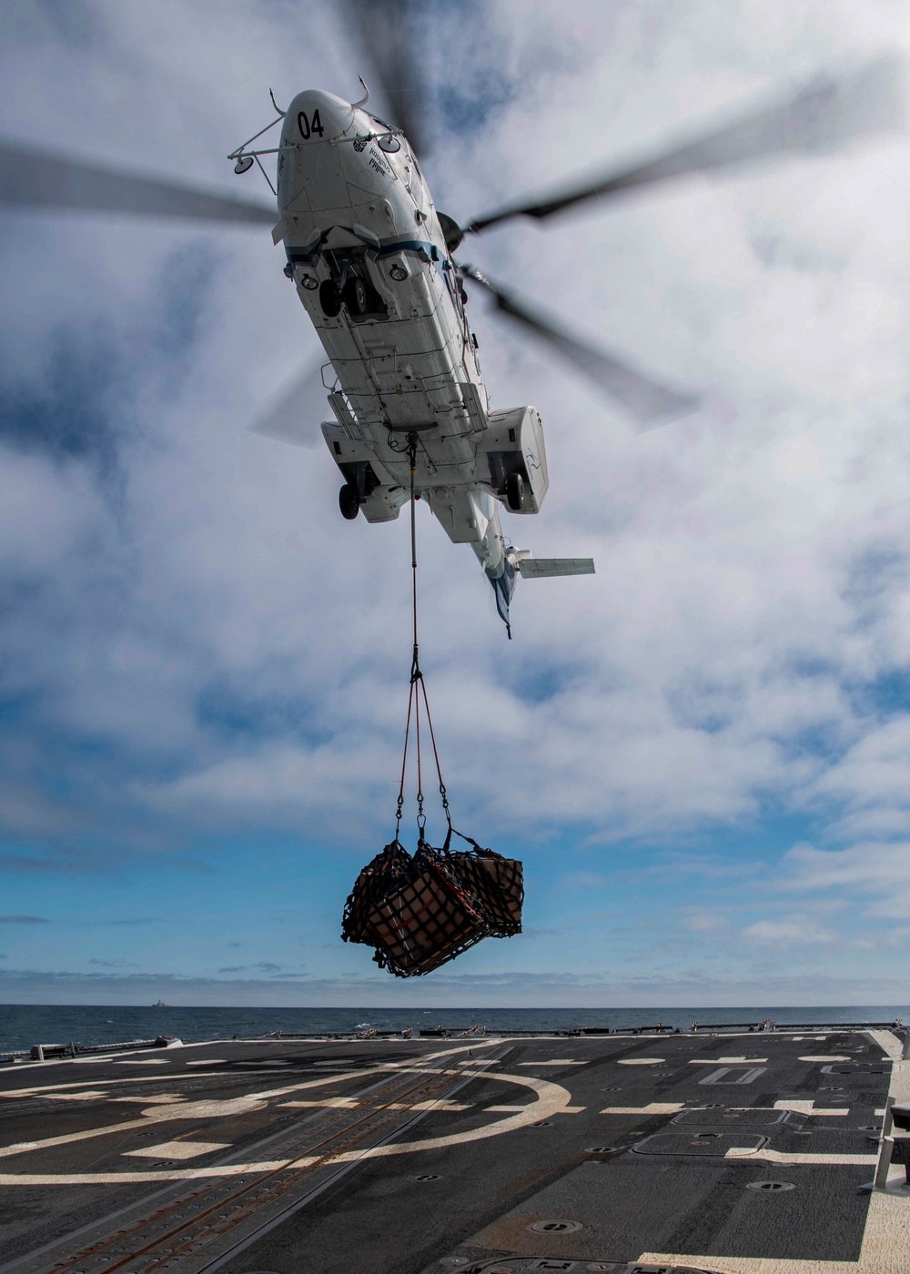 Gridley conducts a vertical replenishment-at-sea with the Military Sealift Command fleet replenishment oiler USNS Richard E. Byrd (T-AKE 4)