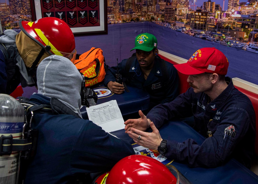 Gridley conducts a general quarters drill