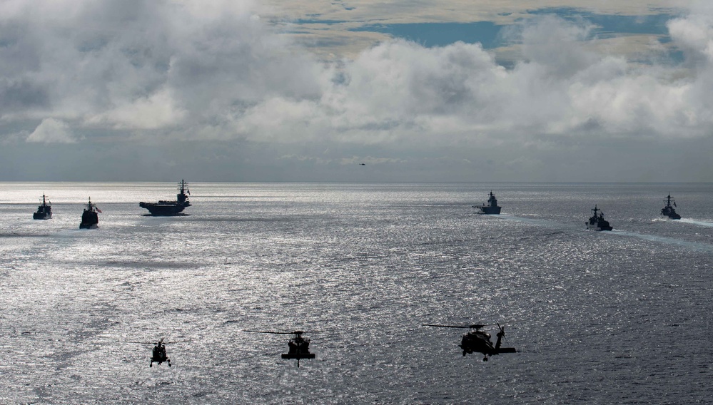 USS Ronald Reagan (CVN 76) conducts formation sailing with Carrier Strike Group 5, Republic of Korea Navy