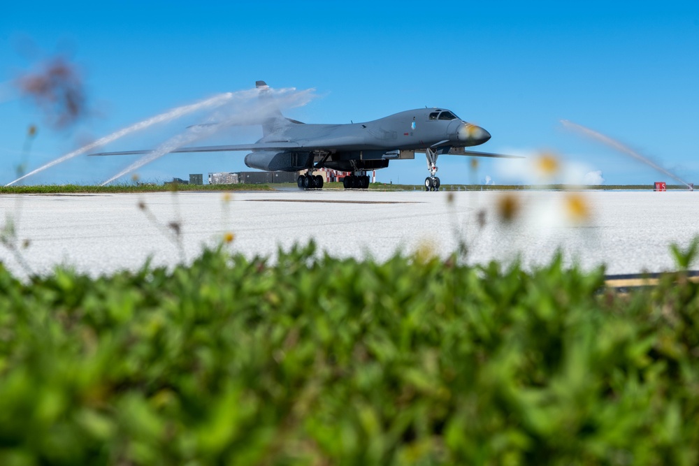 B-1B Lancers travel to Andersen Air Force Base for a Bomber Task Force mission