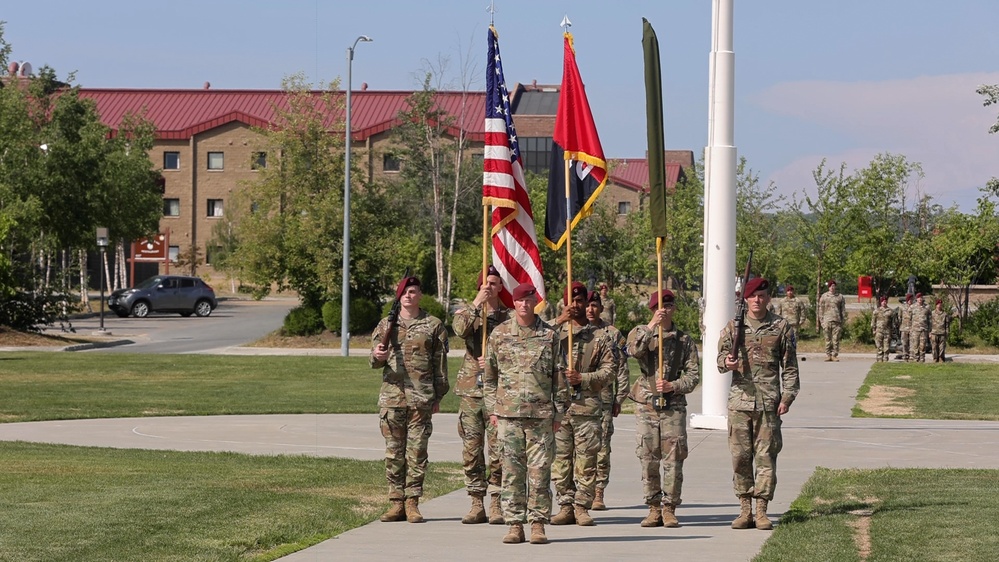2/11 ABN's First Commander stands with Color Guard
